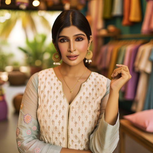 Onam Grace: The Timeless Appeal of White and Gold Chikankari Kurtas for the Festival