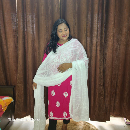 Dark Pink Plus Size Long Modal Kurti - The Chikan Store