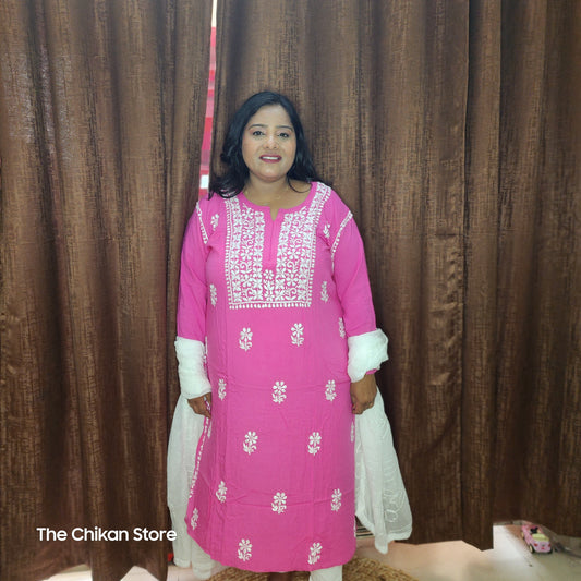 Pink Plus Size Long Modal Kurti - The Chikan Store