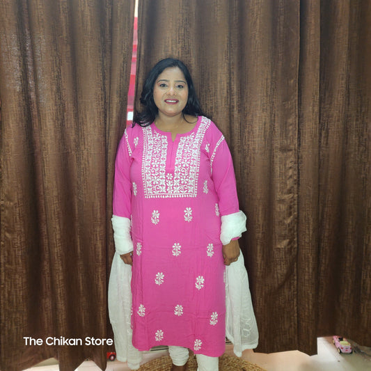 Pink Plus Size Long Modal Kurti - The Chikan Store