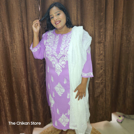 Lavender Plus Size Long Modal Kurti - The Chikan Store