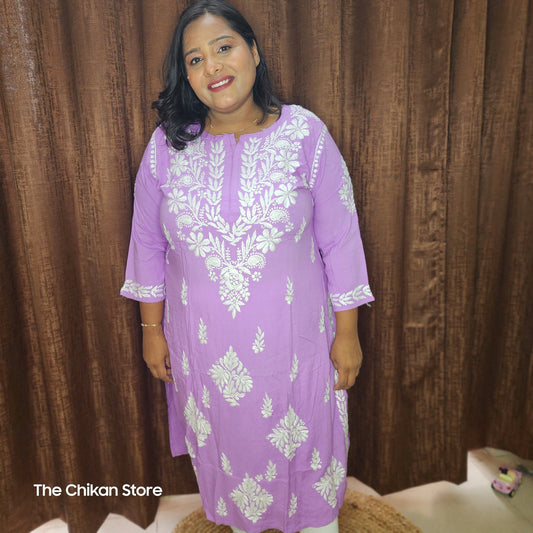 Lavender Plus Size Long Modal Kurti - The Chikan Store