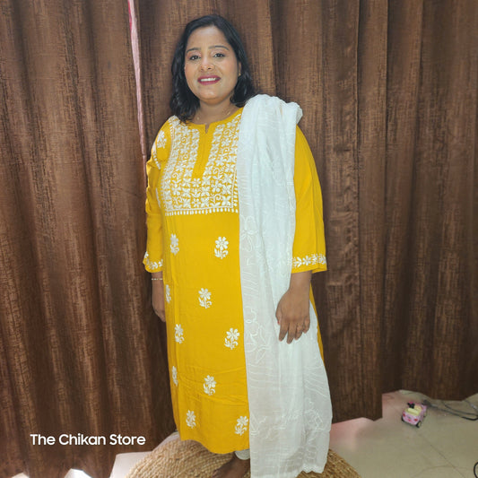 Yellow Plus Size Long Modal Kurti - The Chikan Store