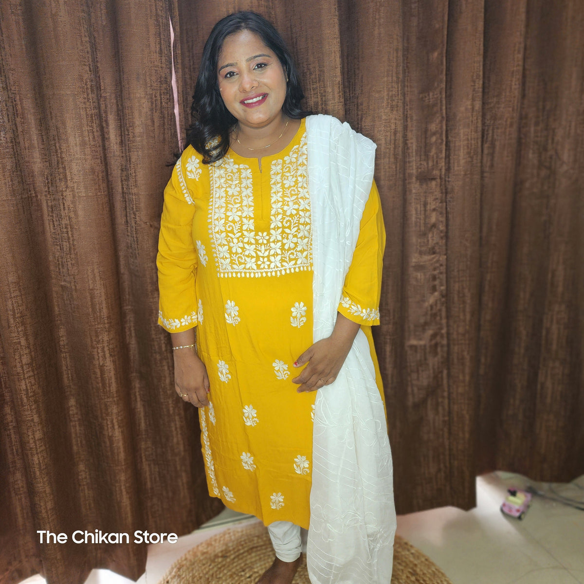 Yellow Plus Size Long Modal Kurti - The Chikan Store