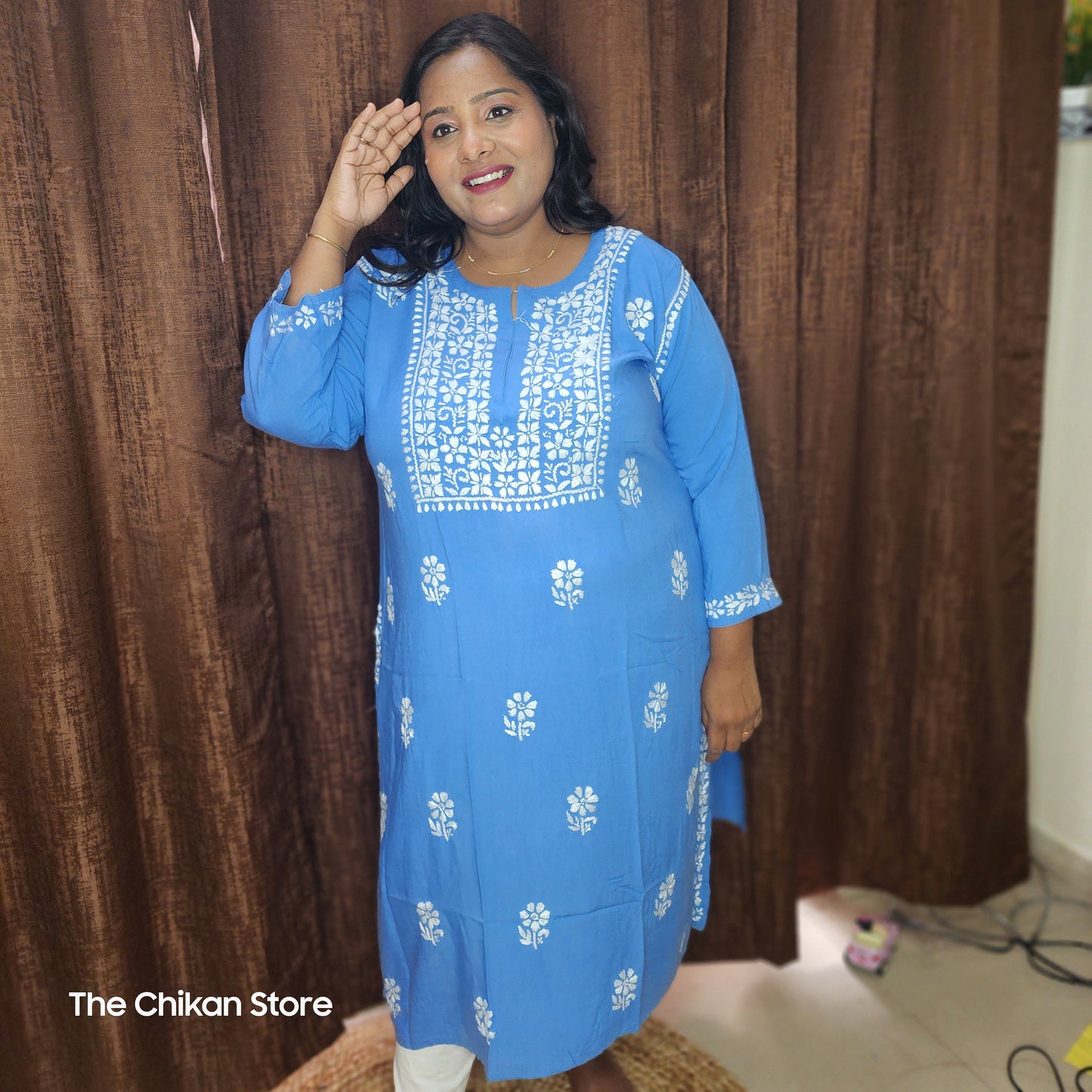United Nations Blue Plus Size Long Modal Kurti - The Chikan Store