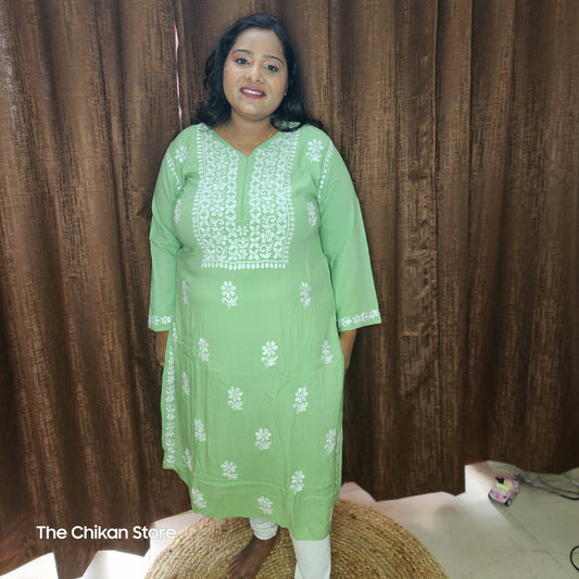 Parrot Green Plus Size Long Modal Kurti - The Chikan Store