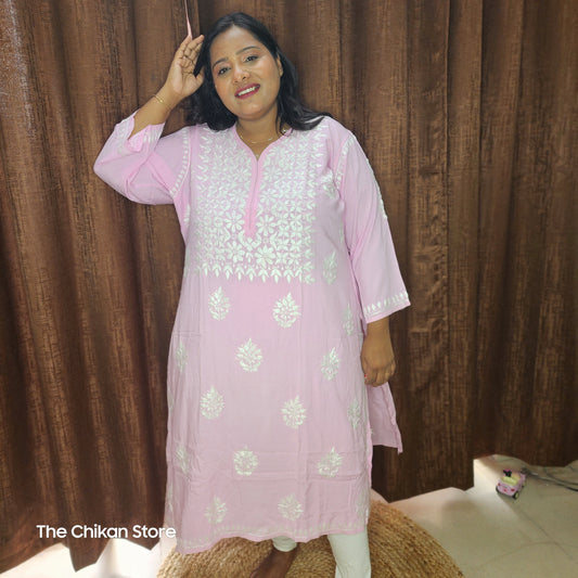 Baby Pink Plus Size Long Modal Kurti - The Chikan Store