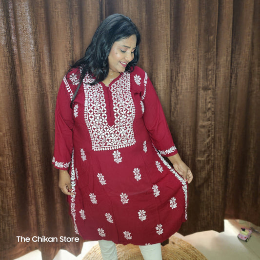Maroon Plus Size Long Modal Kurti - The Chikan Store