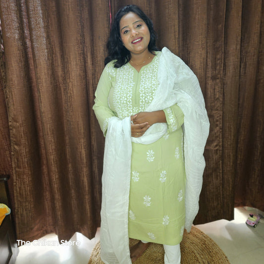 Parrot Green Plus Size Long Modal Kurti - The Chikan Store
