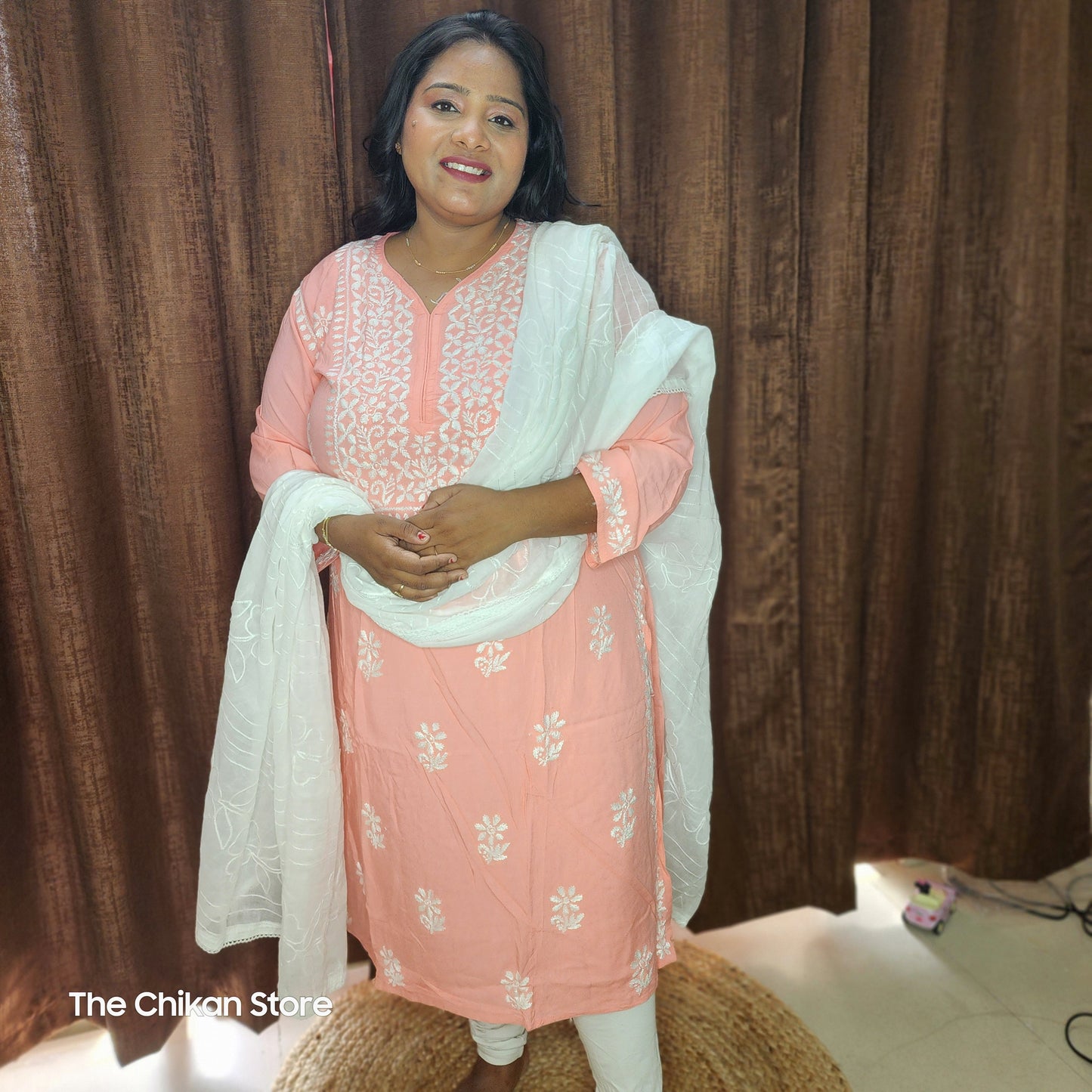 Salmon Peach Plus Size Long Modal Kurti - The Chikan Store