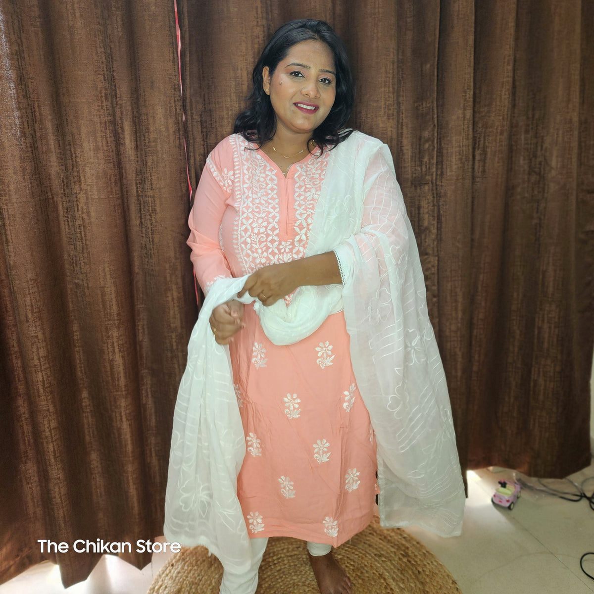Salmon Peach Plus Size Long Modal Kurti - The Chikan Store