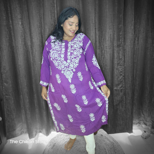 Purple Sapphire Plus Size Long Modal Kurti - The Chikan Store