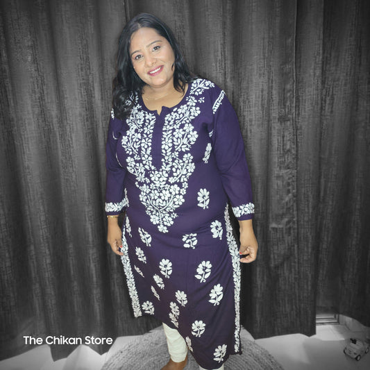 Prussian Blue Plus Size Long Modal Kurti - The Chikan Store