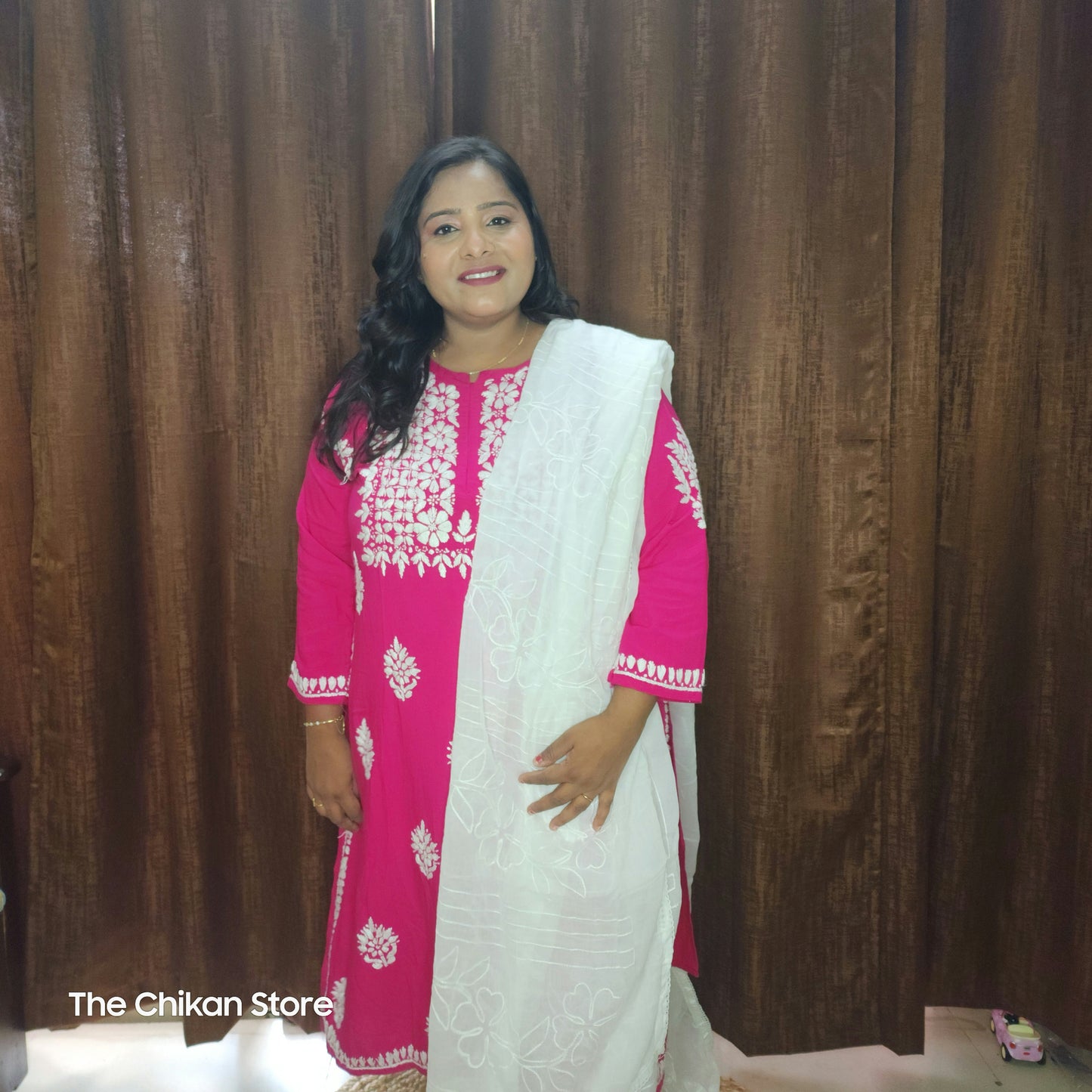 Dark Pink Plus Size Long Modal Kurti - The Chikan Store
