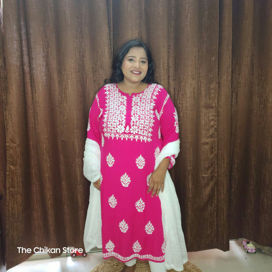 Dark Pink Plus Size Long Modal Kurti - The Chikan Store