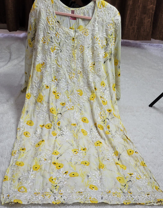 Loveshi Mal Mal chikankari floral kurtissee - The Chikan Store