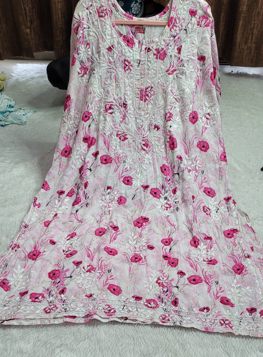 Loveshi Mal Mal chikankari floral kurtissee - The Chikan Store