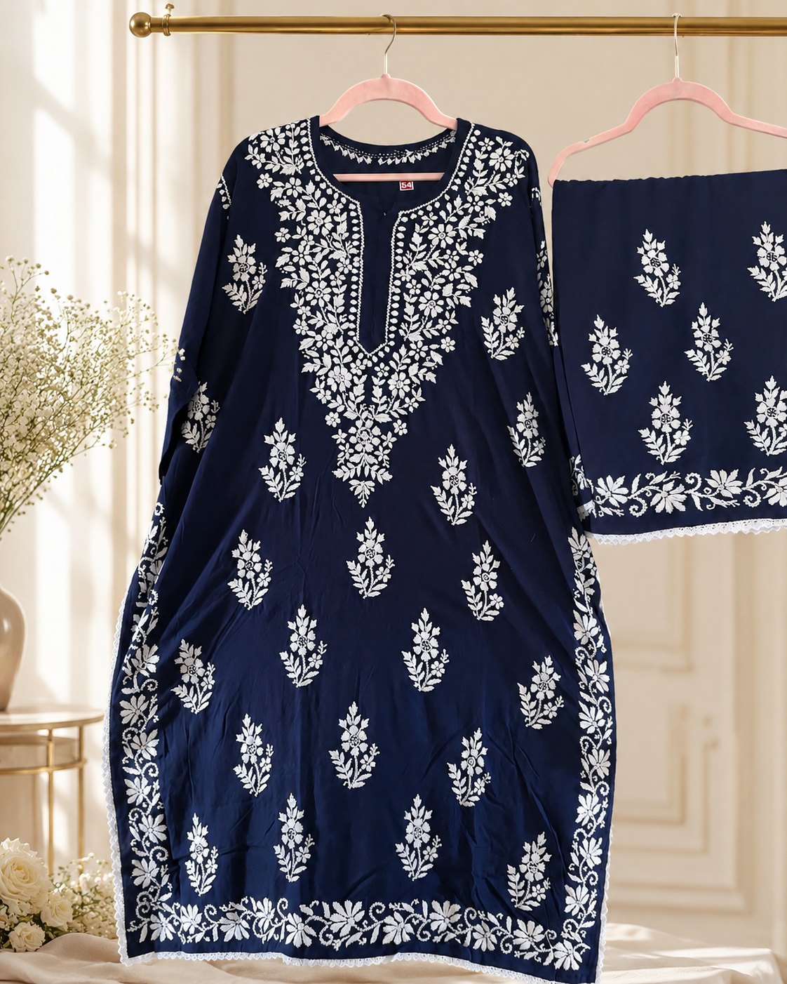 Plus size chikankari blue set - The Chikan Store