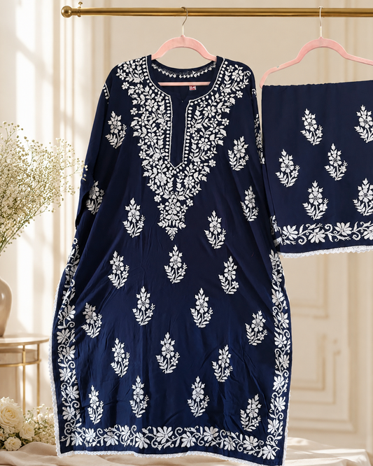 Plus size chikankari blue set