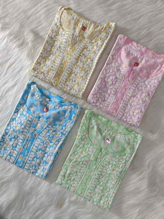 Meena Floral chikankari kurti - The Chikan Store