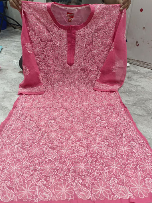 Geogette hand work chikankari kurtis - The Chikan Store
