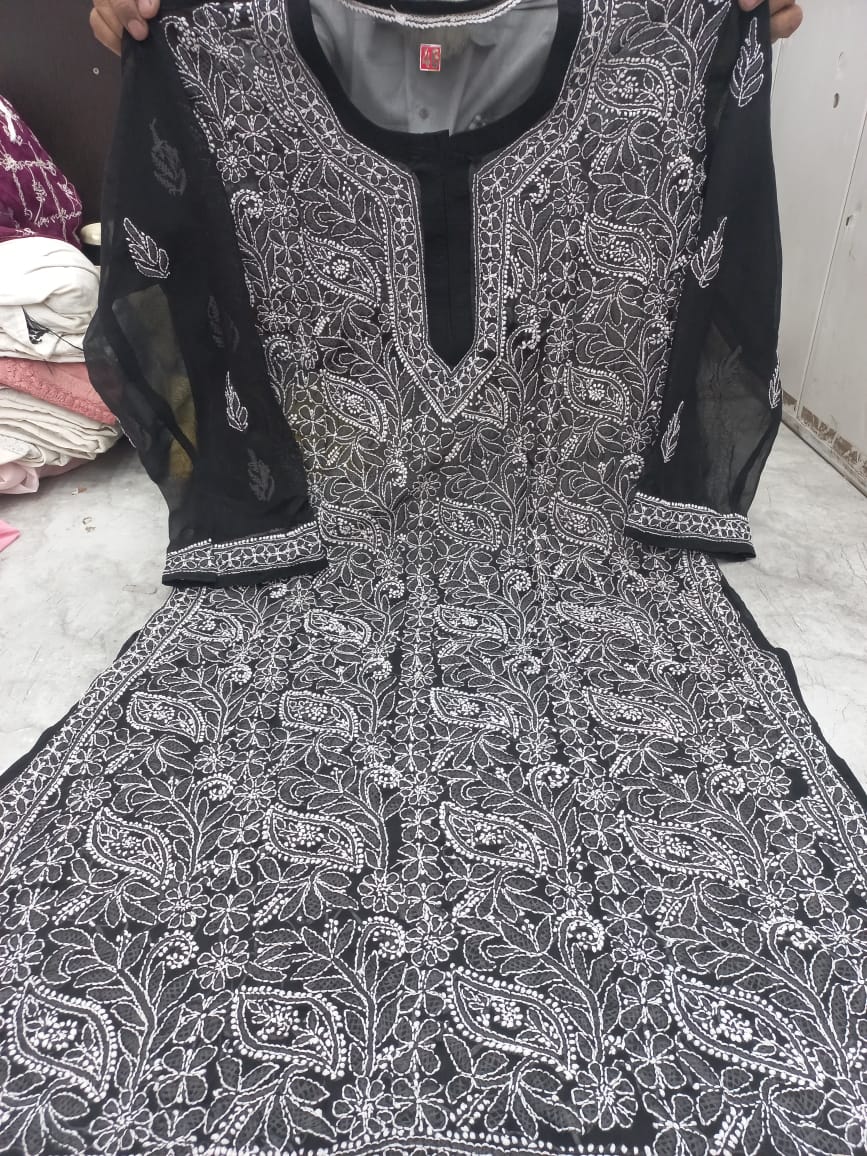 Geogette hand work chikankari kurtis - The Chikan Store
