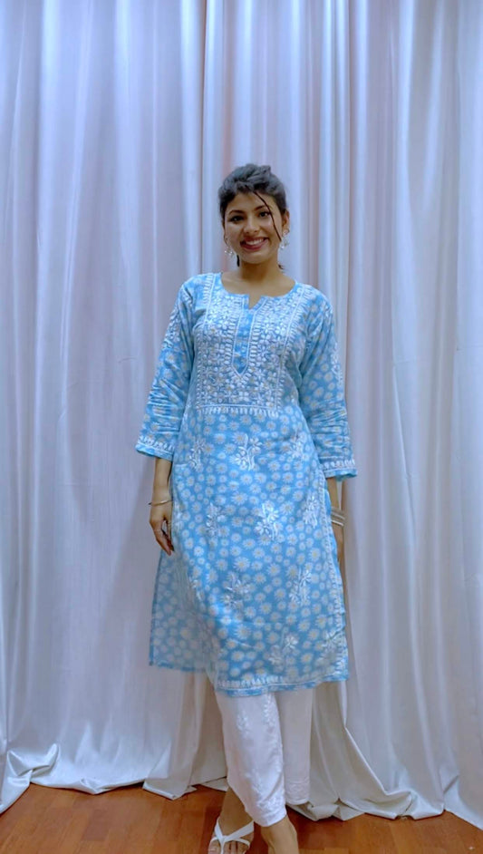Meena Floral chikankari kurti - The Chikan Store