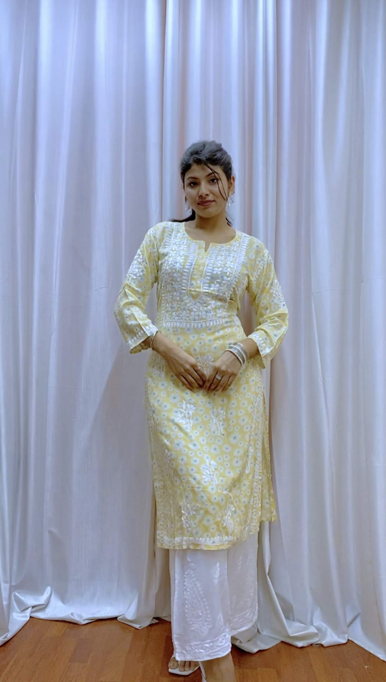 Meena Floral chikankari kurti - The Chikan Store