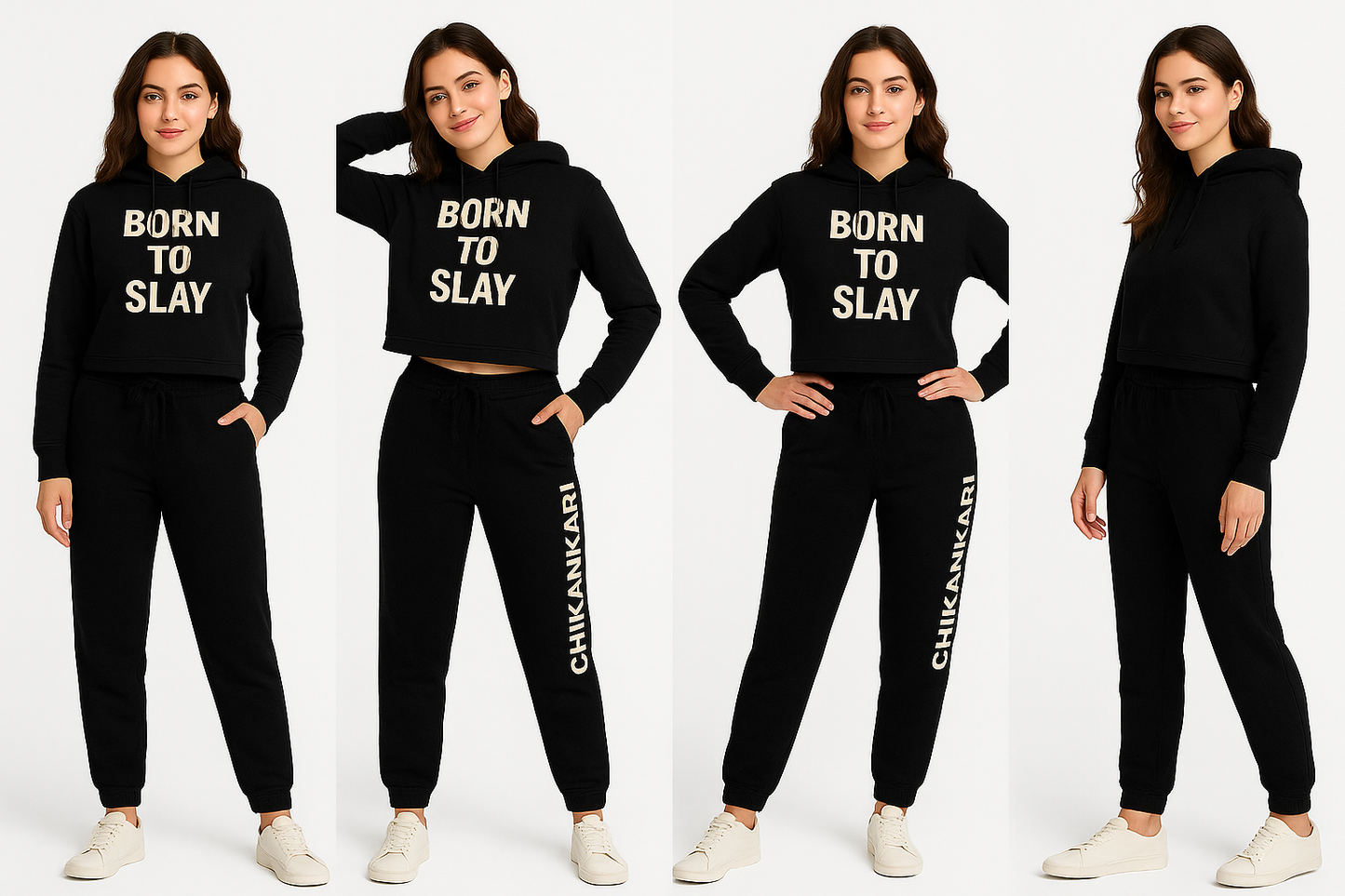 Born to Slay – Crop Top Hoodie Premium Limited Edition Black Chikankari Co-ord Set