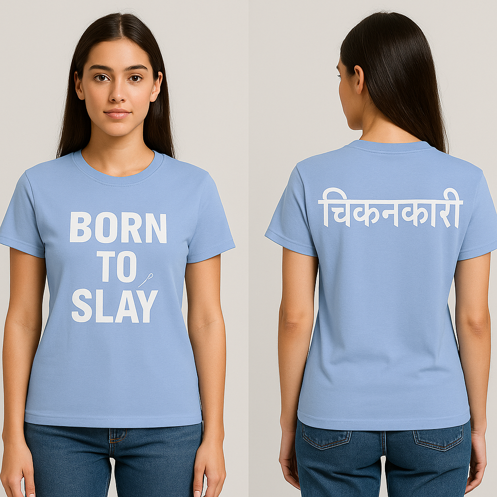 Premium Cotton Half Sleeve Powder Blue Pastel Tshirt for Women - The Chikan Store