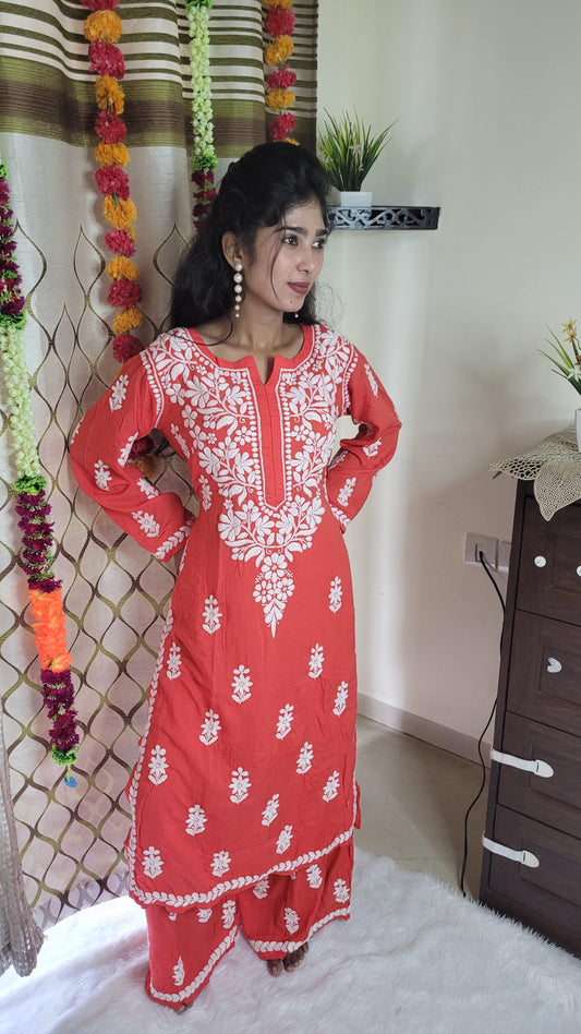 Plazo set naina chikankari set modal - The Chikan Store