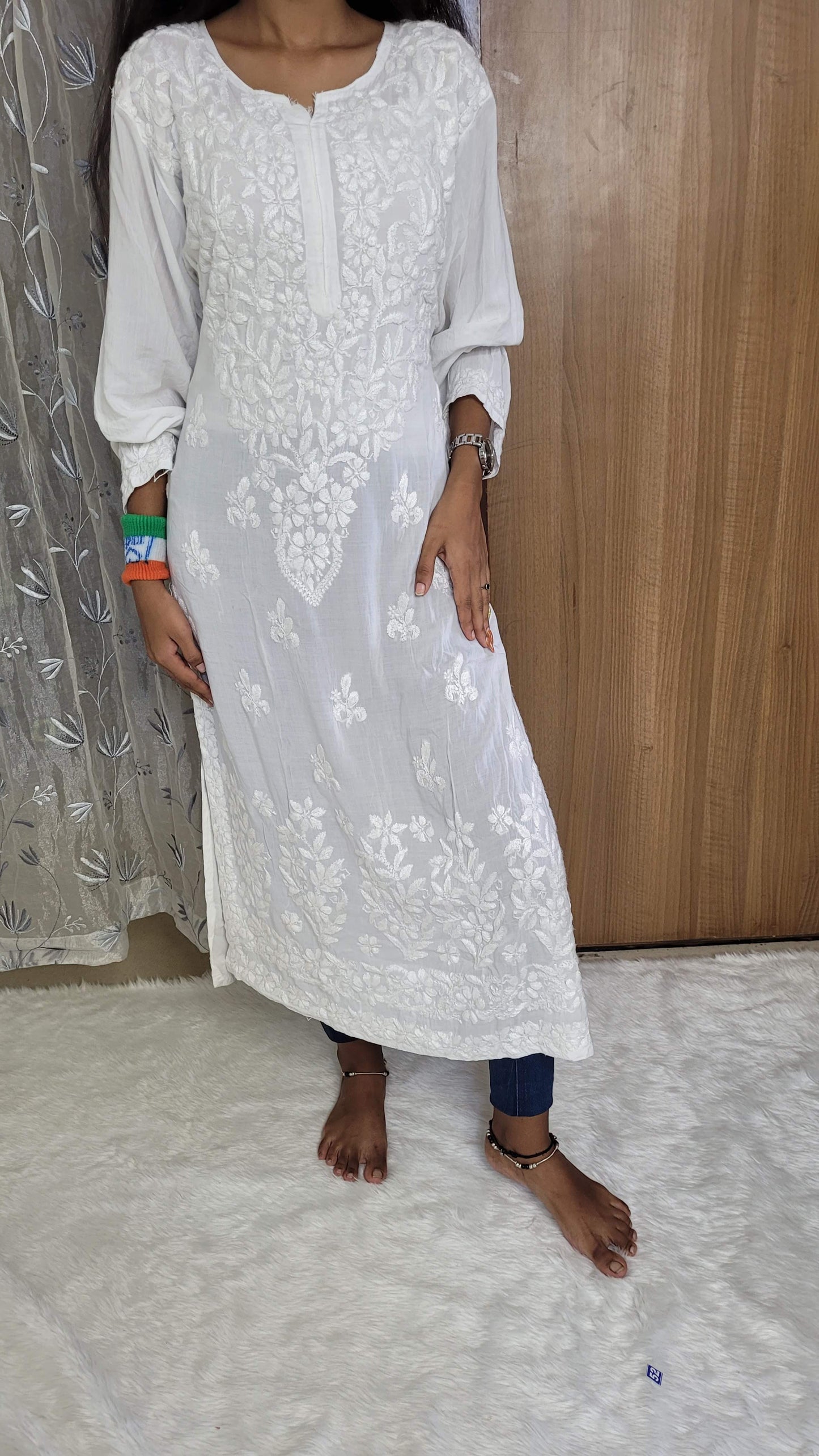 Rehana white kurtis - The Chikan Store