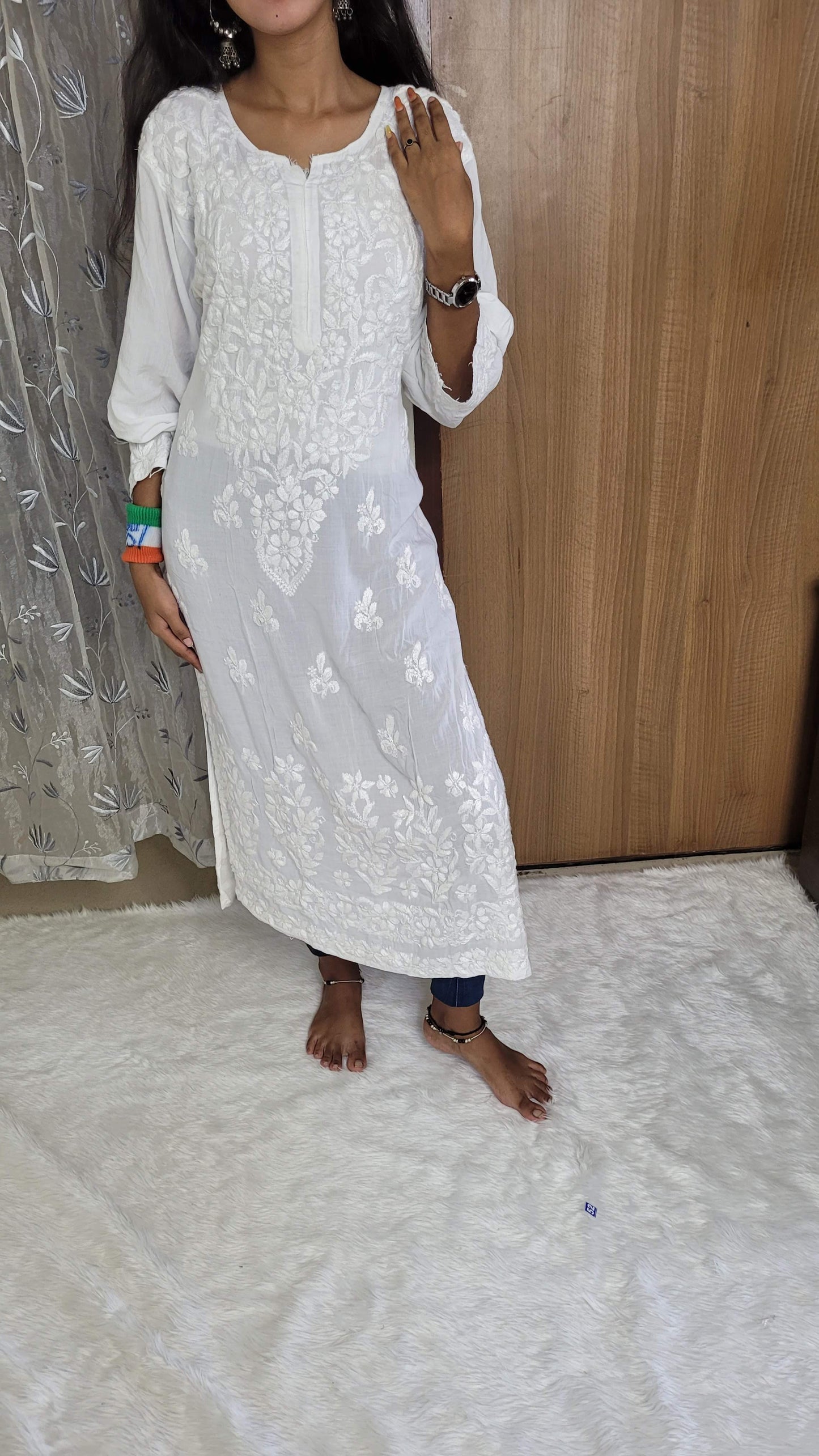 Rehana white kurtis - The Chikan Store