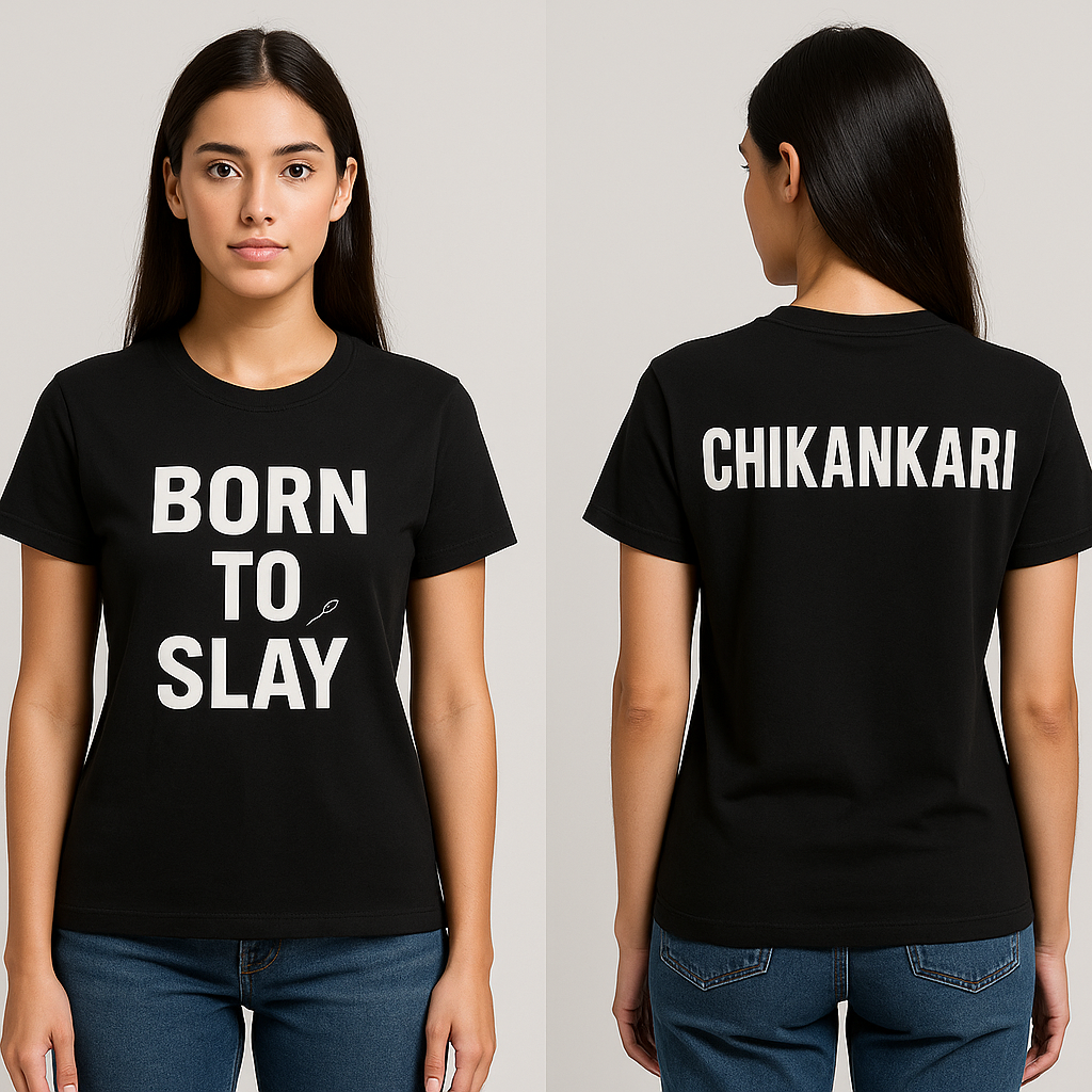 Premium Cotton Half Sleeve Black Bold Tshirt for Women - The Chikan Store