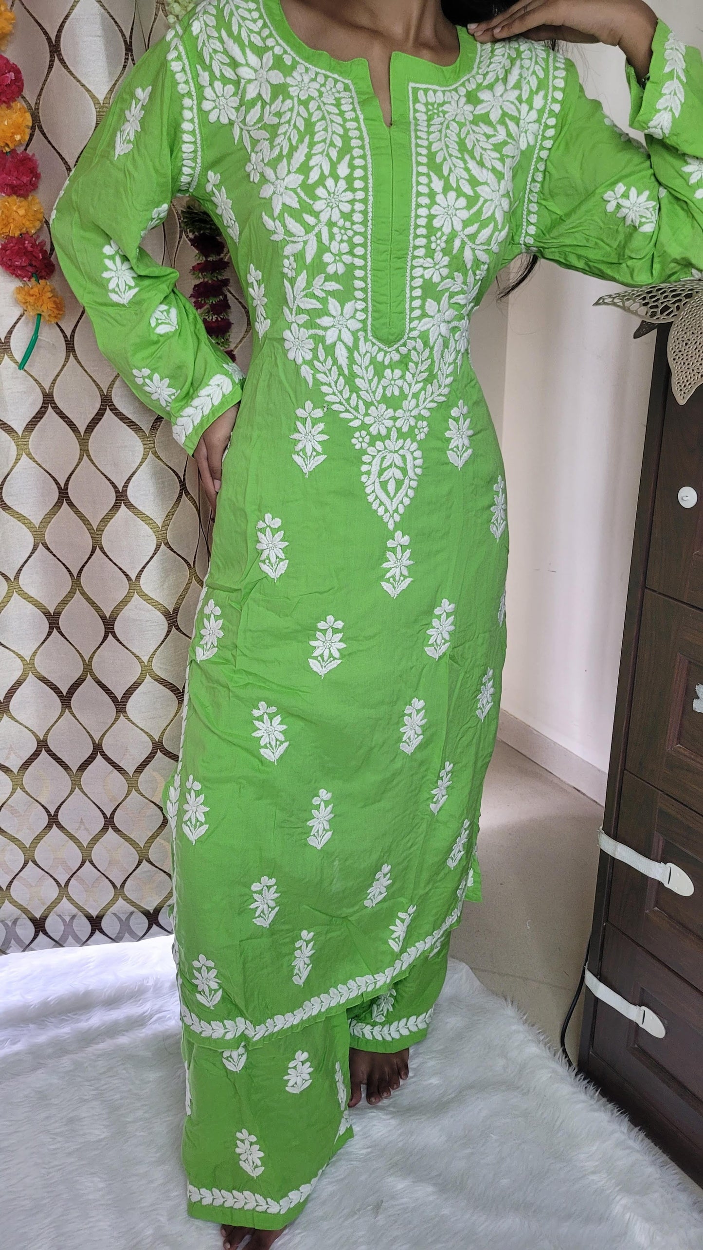 Plazo set naina chikankari set modal - The Chikan Store