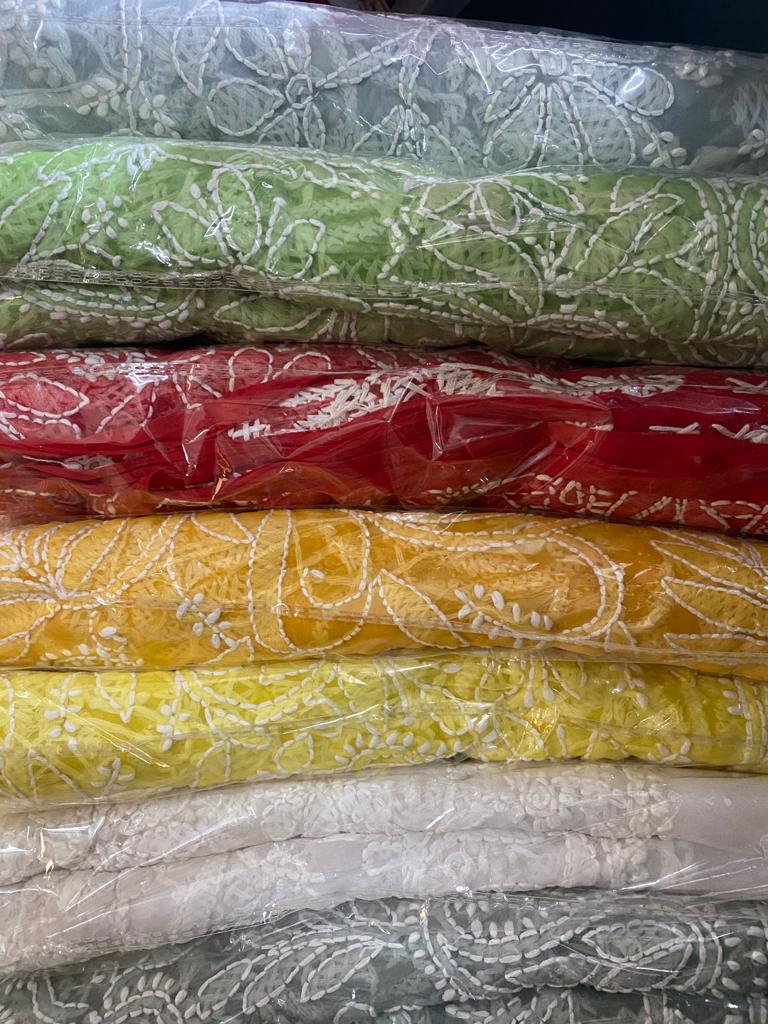 Handmade Full Jaal Work Georgette Dupatta - The Chikan Store
