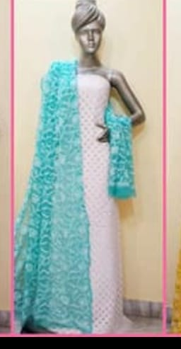Handmade Full Jaal Work Georgette Dupatta - The Chikan Store