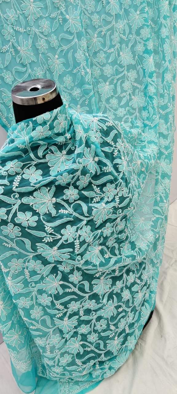 Handmade Full Jaal Work Georgette Dupatta - The Chikan Store