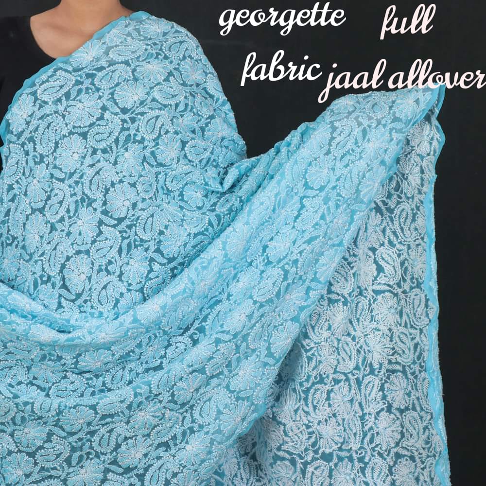 Handmade Full Jaal Work Georgette Dupatta - The Chikan Store