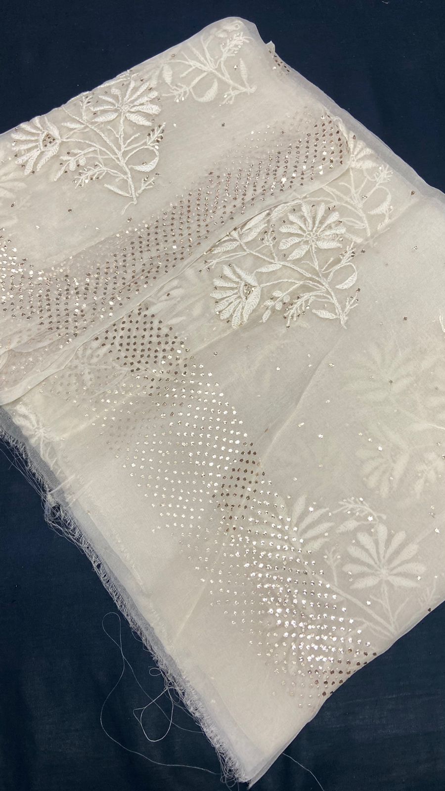 Soft Pure Organza Chikan Dupatta with Mukaish - The Chikan Store
