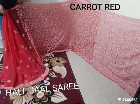 Chiffon Half Jaal Saree with Running Blouse - The Chikan Store