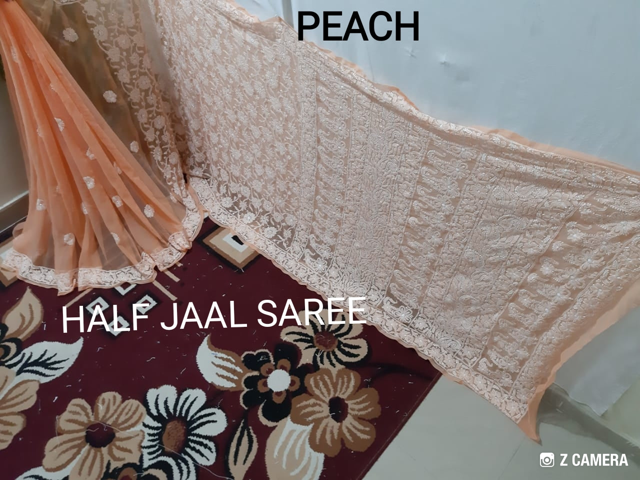 Chiffon Half Jaal Saree with Running Blouse - The Chikan Store