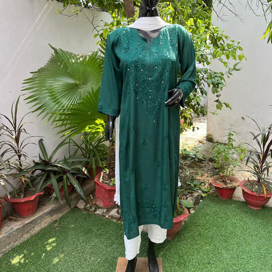 Premium Nazreen Modal Kurti With Mukaish work - The Chikan Store