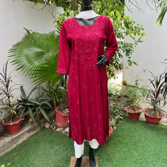 Premium Nazreen Modal Kurti With Mukaish work - The Chikan Store