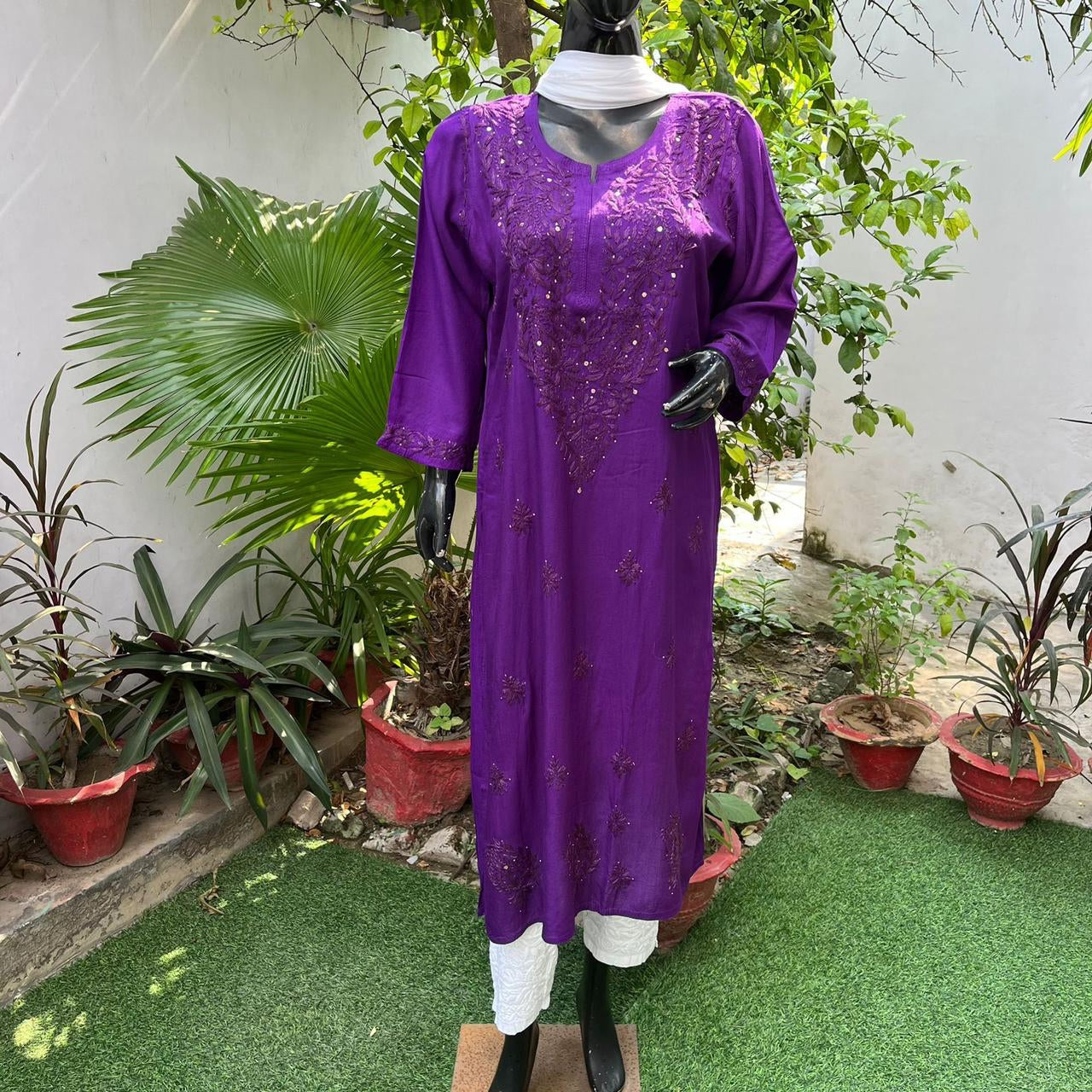 Premium Nazreen Modal Kurti With Mukaish work - The Chikan Store