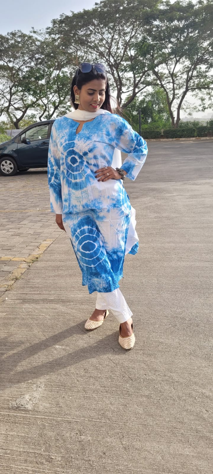 Tye and Dye Malmal Kurti with Light work - The Chikan Store