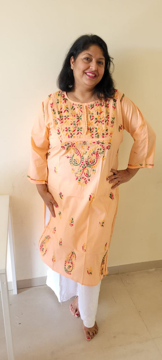 Multicolor Cotton Plus Size Chikan Kurti - The Chikan Store