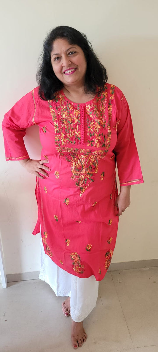 Multicolor Cotton Plus Size Chikan Kurti - The Chikan Store