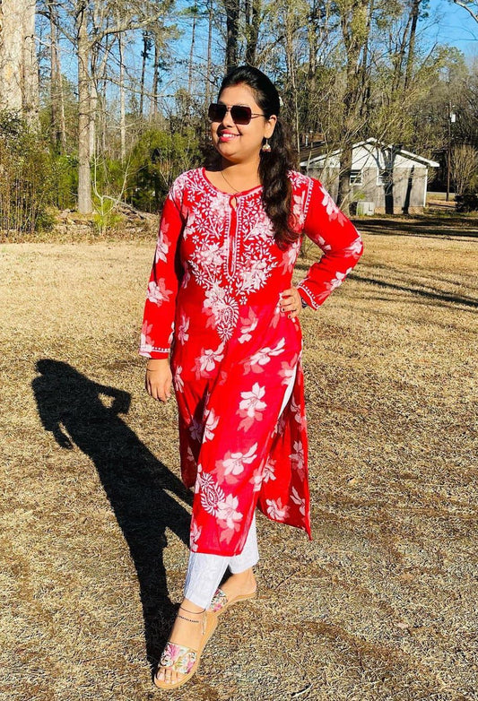 Khushnuma Flower Print Modal Kurti - The Chikan Store