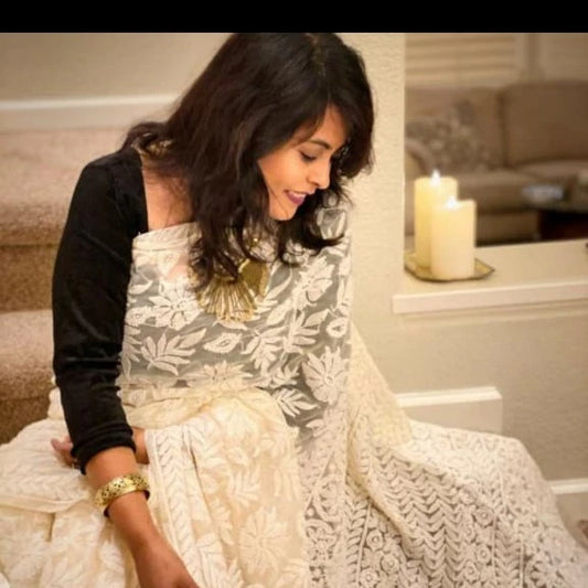 Chikankari Georgette jaal sarees - The Chikan Store